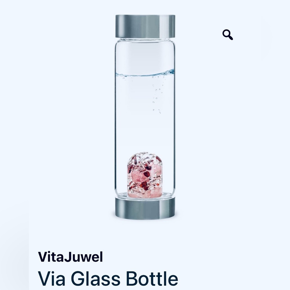 VITAJUWEL Rose Quartz glass water bottle- new in box. Never been used.